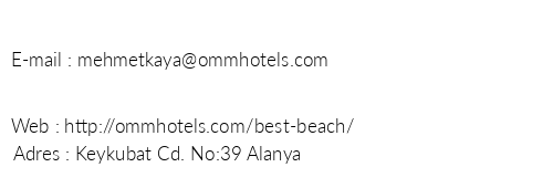 Best Beach Hotel telefon numaralar, faks, e-mail, posta adresi ve iletiim bilgileri